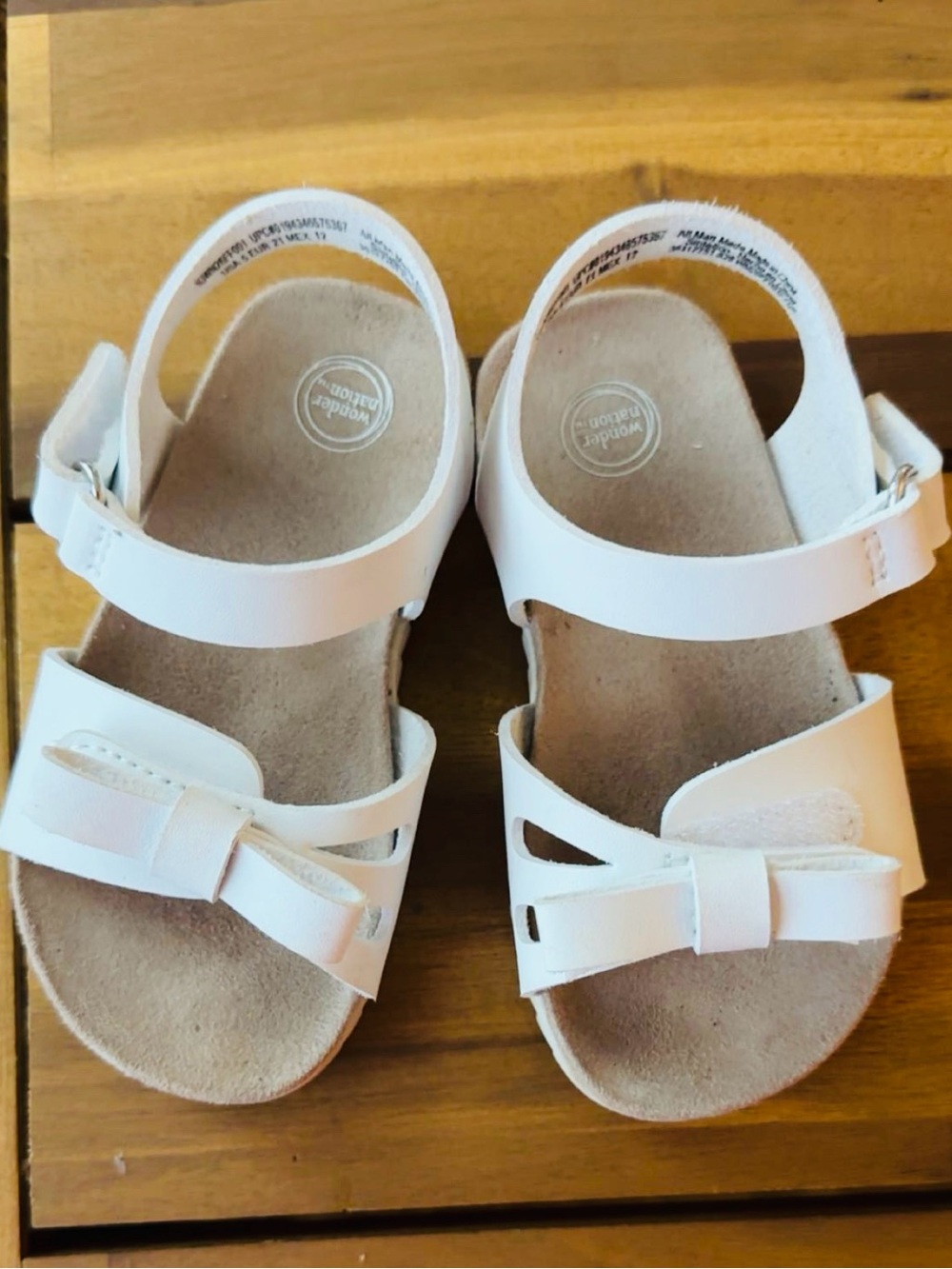 Wonder Nation Bow Strap 5c Sandals - white- Velcro on both straps for wider feet